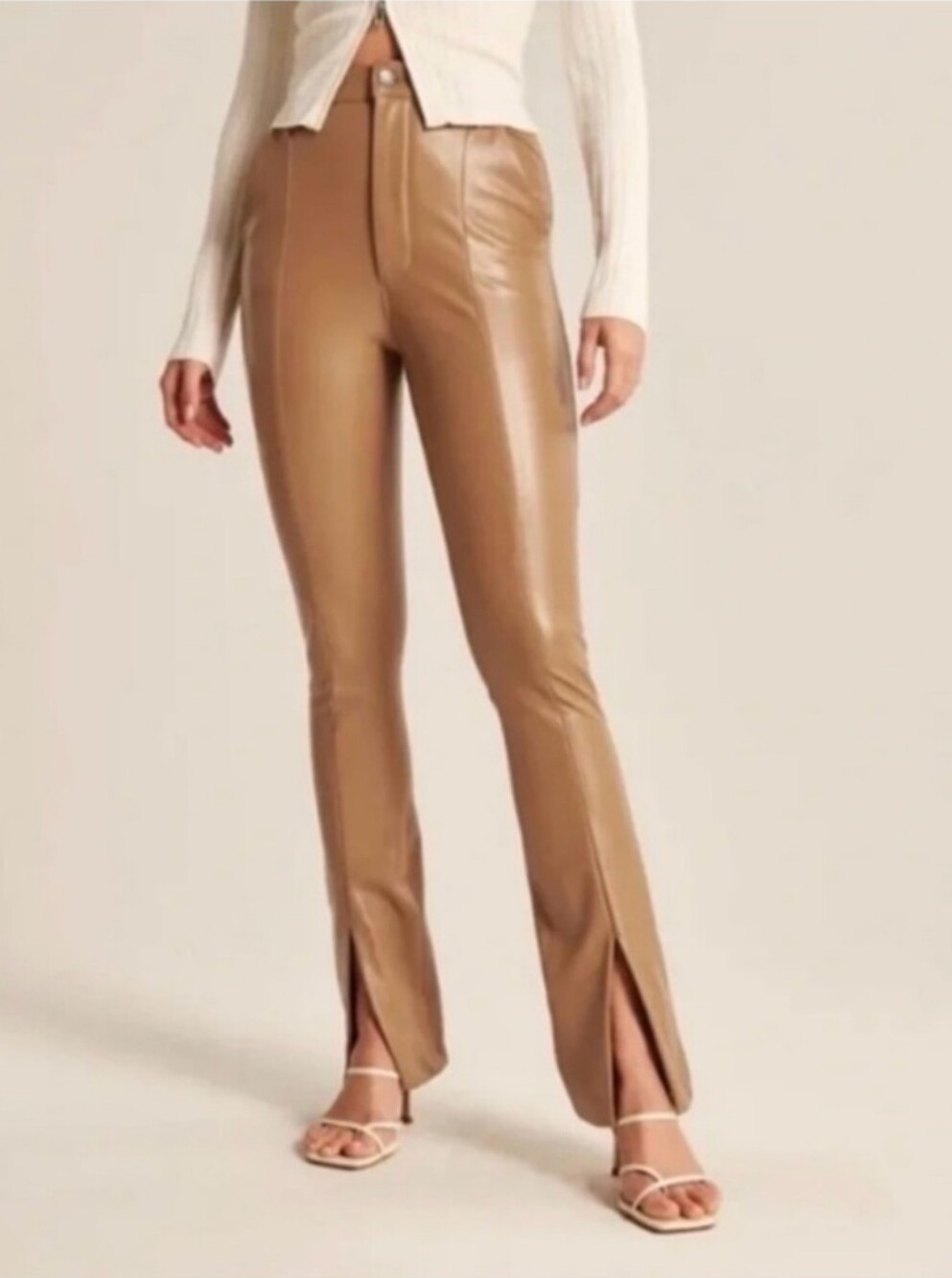 Abercrombie & Fitch Ultra High Rise Bootcut Vegan Leather Pants - Camel - 27/4